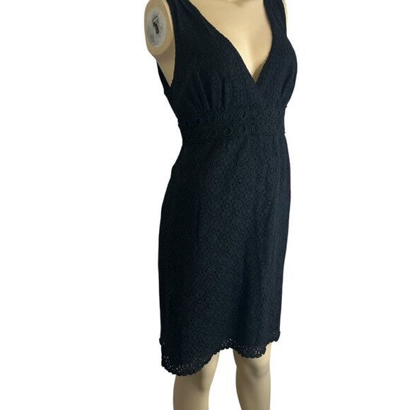 Max Studio All Over Lace Sleeveless Black Dress Sz L Smocking Cotton Eyelet - Picture 2 of 12